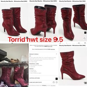Torrid Slouchy Rhinestone Heel Booties Red WW Extra Wide Size 9.5